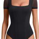 Avidlove Women's Short Sleeve Bodysuits Sexy Square Neck Body Suit Mesh Double Lined Tshirt Leotard Tops Going Out