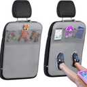 lebogner Back Seat Cover for Kids + 3 Pocket Storage Organizer, 2 Pack X-Large Multifunctional Kick Mats Backseat Protector, Car Seat Back Protectors for Vehicles to Protect from Dirt & Scuffs, Grey