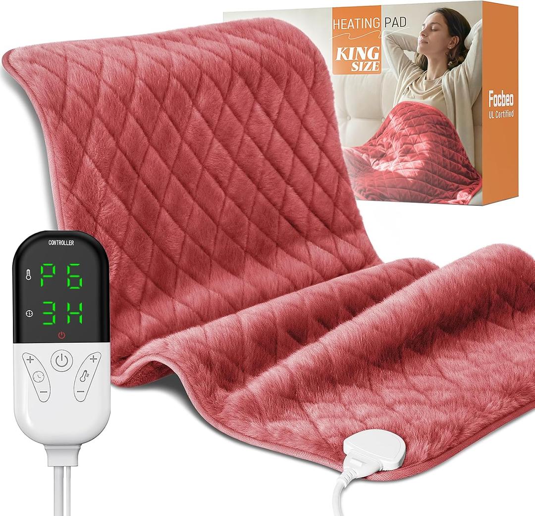 Heating Pad for Back & Period Cramps  35"x20" King Size, Electric Heating Pads for Shoulder Neck Arms Legs, Dry/Moist Heat, 6 Heating & Auto Off, Machine Washable, Birthday Gifts for Women & Men (Red)