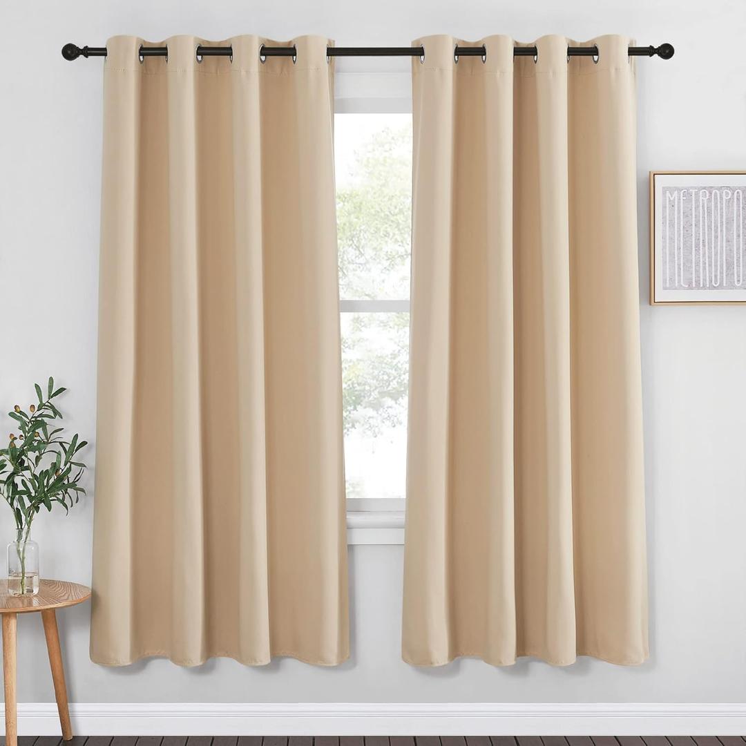 NICETOWN Blackout Drapery Curtain Panel - Window Treatment Thermal Insulated Solid Grommet Blackout Curtain/Panel/Drape for Bedroom (Biscotti Beige, 1 Panel, 52 by 72 inches)