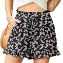 Lepunuo Shorts for Women High Waisted Ruffle Hem Summer Lounge Shorts with Pockets Elastic Drawstring Casual