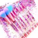 Unicorn Fan Makeup Brush Set,Crystal Sparkles Blue Blush Powder Fan Lip Eye Shadow Eyebrow Eye Blender Brush in Set