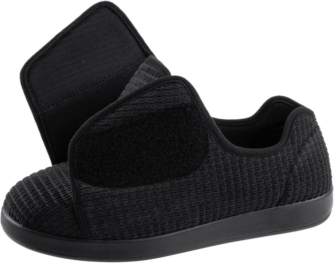 Ravelier Men's Adaptive Wide Width Diabetic Comfort Slipper Shoe, Size 15W US Men, Black