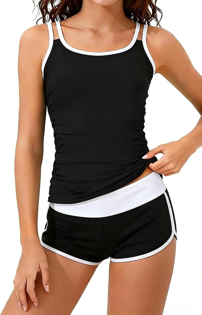 KIDLAGA Girls Tankini Swimsuit 2 Piece with Shorts Tummy Blocking Bathing Suit Cross Back Tank Swimwear Size 11 Y