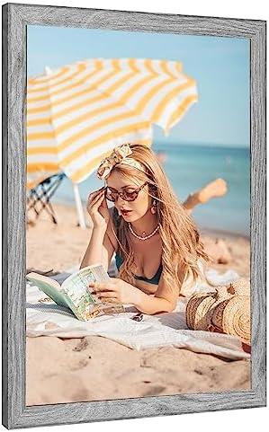 18x24 Wood Frame Grey, Rustic Natural 24x18in Gray Woodgrain Poster Picture Frame, Modern 18 x 24inch Gallery Wall Pic Photo Frame with HD Plexiglass, Horizontal Vertical Wall Mounting Display 1pcs