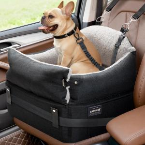 EASTBLUE Dog Booster Car Seat: Elevated Car Seat for Small Medium Dogs 0-35 lbs Washable & Safety Dog Travel Bed with Memory Foam Cushions for Pet Puppy Cat (Black/Grey-Fleece)