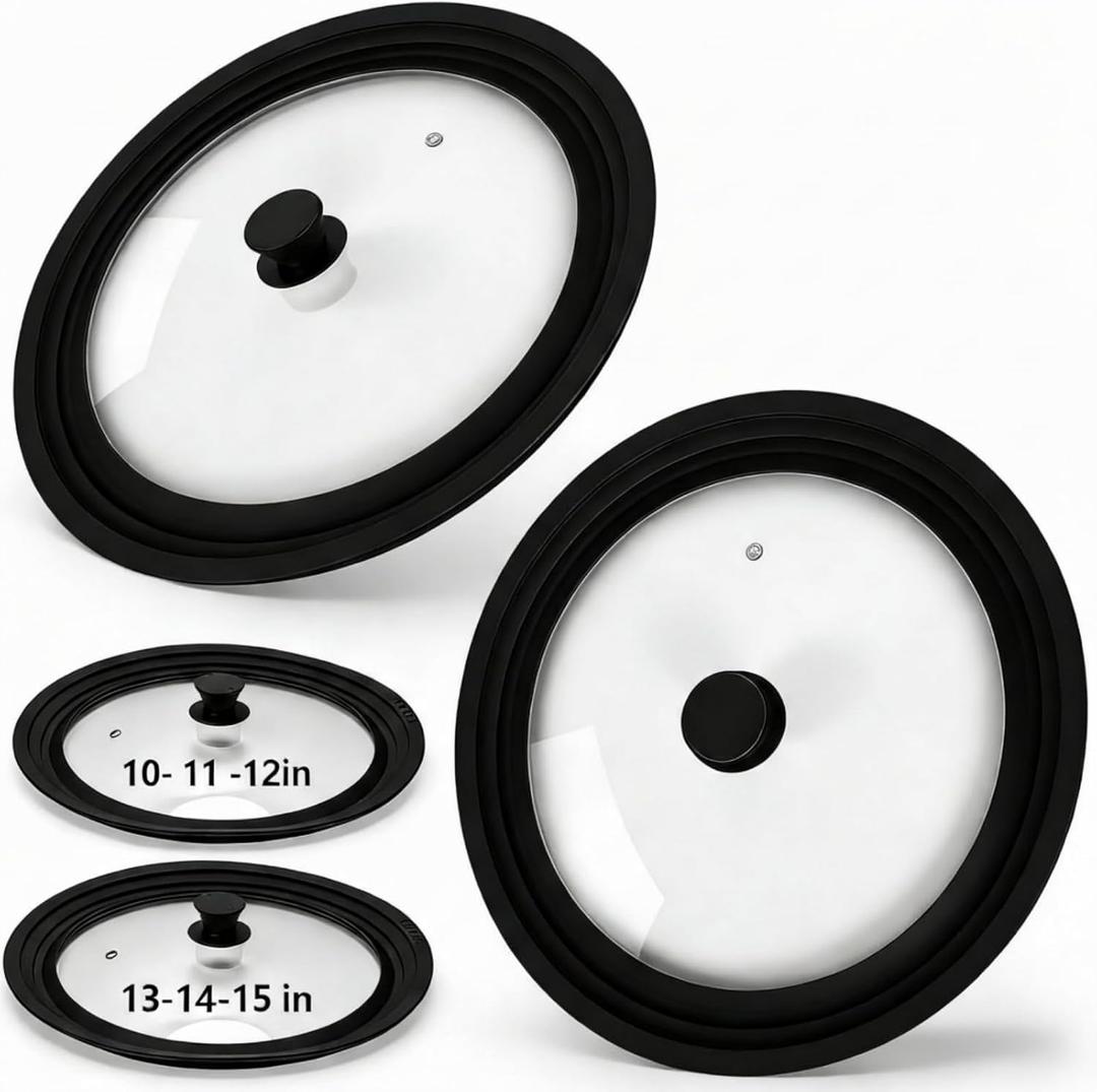 Blushtier 2 Set Universal Lid for Pots, Pans and Skillets, Black