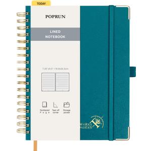 POPRUN Lined Spiral Journal Notebook for Women & Men, B5-7.25 x 9.5in, 220 Pages, 120 GSM College Ruled Notebooks, Hardcover Journals for Work, School, Note Taking Writing, Journaling, Pacific Green
