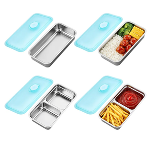 4 Pcs Stainless Steel Snack Containers, Grab and Go Snack Containers, Double Compartment, Reusable, Food Grade Sealable Bento Box with Lid, Ideal for Office Lunch Travel