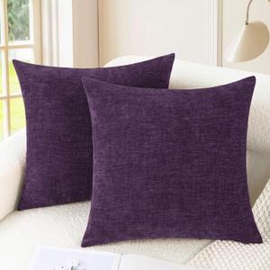 CaliTime Throw Pillow Covers Decorative 20 X 20 Inches Pack of 2 Cozy Chenille Cushion Cases for Couch Sofa Bed Living Room Home Plum Purple CaliTime Throw Pillow Covers Decorative 20 X 20 Inches Pack of 2 Cozy Chenille Cushion Cases for Couch Sofa Bed Living Room Home Plum Purple