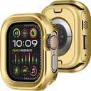 Amizee 2 in 1 Metal Rugged Case Compatible with Apple Watch Ultra 3/2/1 Case 49mm, Aluminum Shockproof Protective Bumper Cover Compatible with iWatch 49mm, Gold