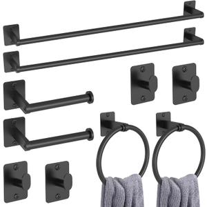 10 Pieces Bathroom Accessories Set, Bathroom Hardware Set, 24 inch Towel Bar, Towel Racks for Bathroom, Robe Towel Hooks, Toilet Paper Holder Wall Mounted, Matte Black