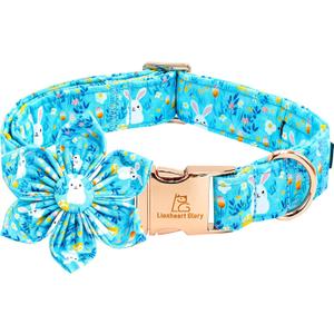 Lionheart glory Easter Day Dog Collar with Flower Dog Collar for Large Dogs, Easter Rabbits Colorful Dog Flower Collars Spring Bunnies Blue Collars Pet Collar Flowers (X-Large (Pack of 1)