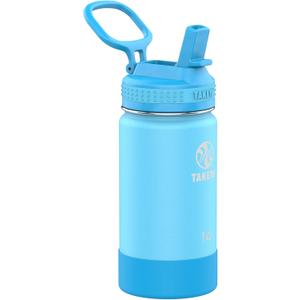 Takeya Actives Kids Water Bottle with Straw Lid - Stainless-Steel Double Wall Insulation - BPA-Free Bottle Lid with Carry Handle - Reusable Bottle with Straw Lid - 14 oz, Atlantic Blue