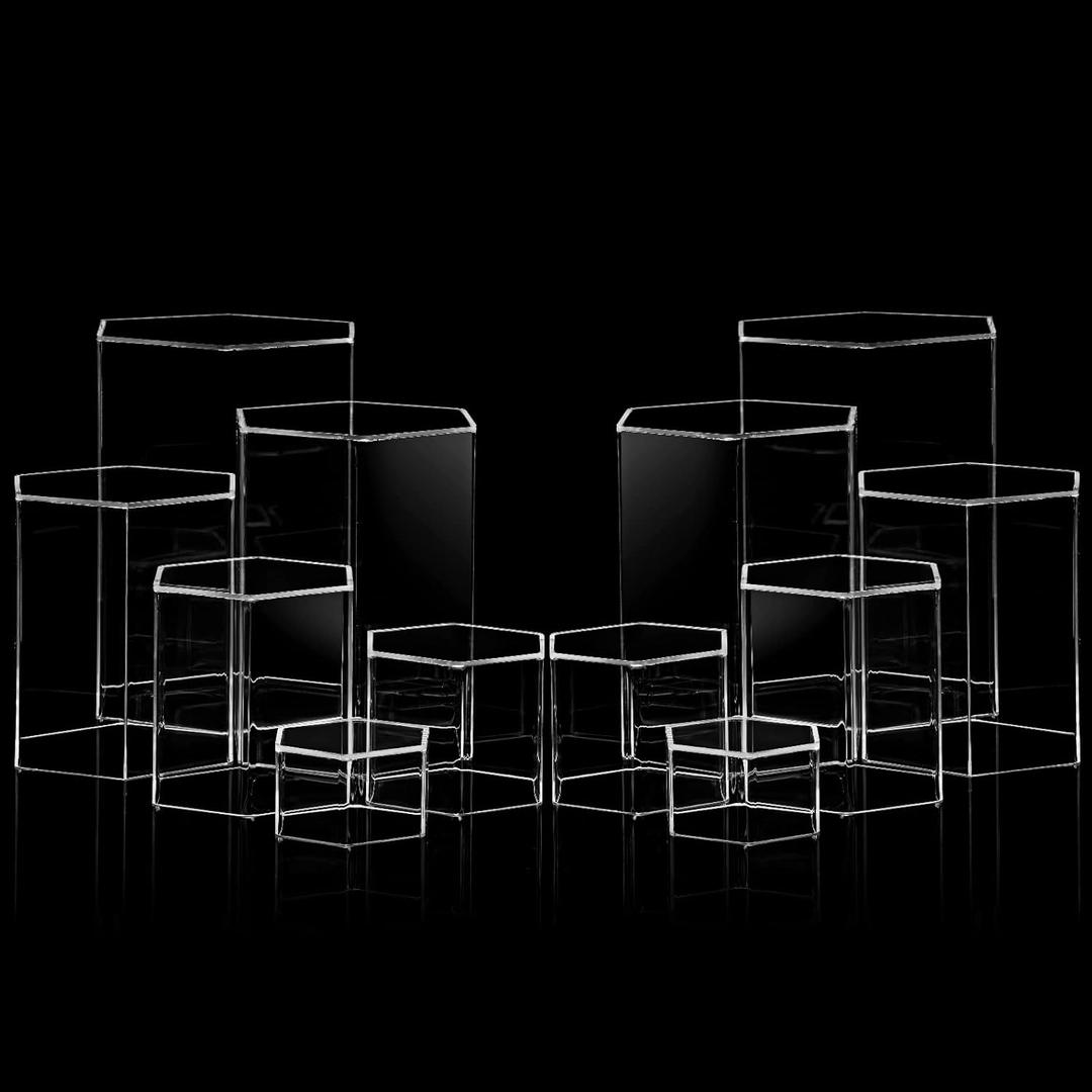 Jetec Hexagonal Jewelry Display Risers Hexagonal Market Display Risers Stands Acrylic Showcase Acrylic Stand for Jewelry Model Figures Decoration, 6 Sizes(Clear,12 Pieces)