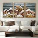 BINCUE Rustic Mountain Canvas Wall Picture Framed Mountain Wall Art Nature Landscape Artwork Boho Mountain Wall Decor Farmhouse Painting for Office Living Room Bedroom 16x24 Inches Set of 3