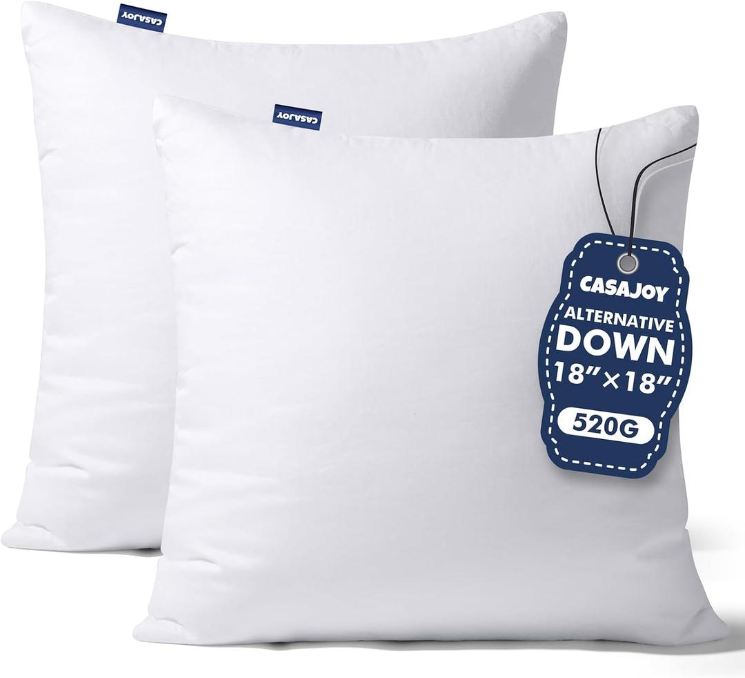 18x18 Pillow Inserts, Set of 2 Down Alternative Throw Pillows Insert for Bed, Sofa & Couch, Ultra Soft Fluffy Sleeping Pillow with 100% Cotton Cover