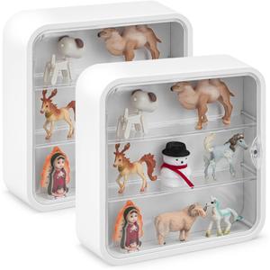 Menkxi 2 Pcs Display Case for Figures 3 Tiers Doll Storage Box Wall Mounted Clear Box Dust Proof Display Cabinet Organizer with Magnetic Door for Mini Toys Action Figures Collectibles, White