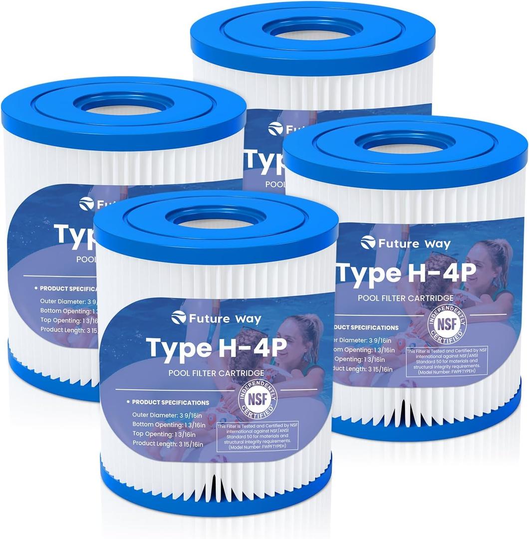 Future Way 4 Pack Type H Pool Filter Cartridge Replacement for Intex 330 GPH Filter Pump for Above Ground Pools, Replace Type H, 29007E