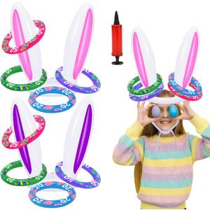 Uniqhia Easter Games for Kids, Easter Inflatable Bunny Ring Toss Games (2 Sets & 8 Score Rings), Ring Toss Game for Easter Party Favors Indoor Outdoor Games