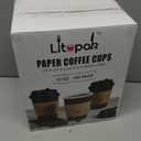 LITOPAK 100 Pack 12 oz Paper Coffee Cups for Hot Chocolate Drinks, Black Disposable Coffee Cups with Lids, Sleeves and Stirring Sticks for Parties, Picnic, Travel, and Events