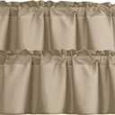 XWZO Kitchen Valances Curtains for Windows Living Room Bedroom Bathroom Toppers Farmhouse Style Rustic Dinning Room Thermal Insulated Rod Pocket, W52 x L18 Inch Length, Cappuccino, 2 Pieces