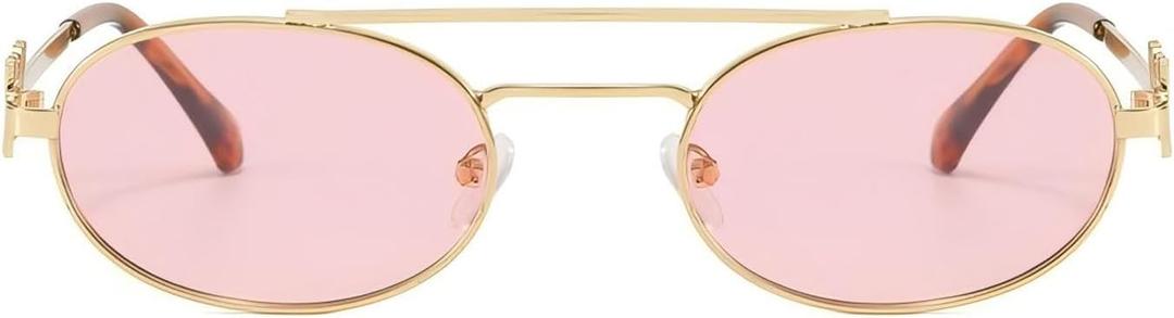 Vintage Retro Oval Sunglasses for Women 90s Y2K Trendy Sun Glasses Sunnies Sunnies (Pink)