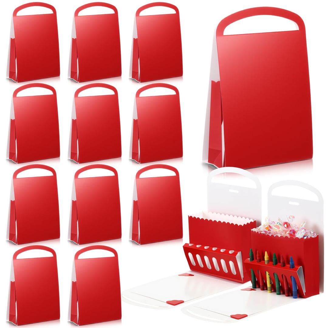 Marspark 12 Pack Crayon Gift Bags with Crayon Holder, DIY Paper Gift Boxes Art Crafts for Birthday Party Decorations Baby Shower Decor Supplies(Red)