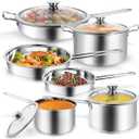 10-Piece Pots and Pans Set, Stainless Steel Cookware Set- Includes Ergonomic Handle Saucepans, Skillets, Dutch Oven, Stockpot, Steamer & More - Premium Pots and Pans for Home Chefs