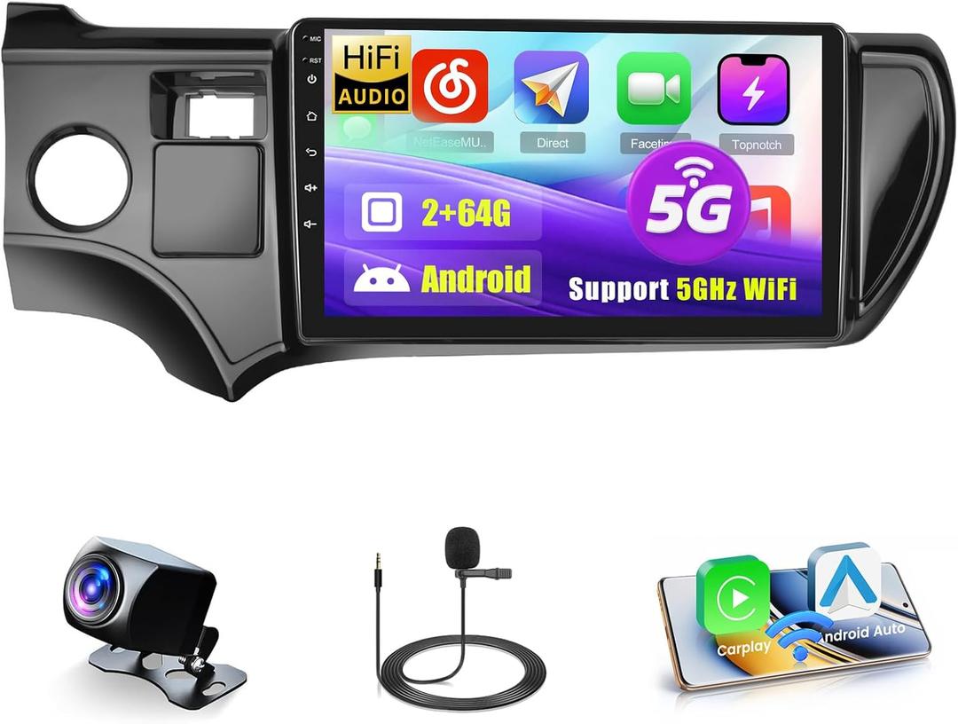 Roinvou [2G+64G] for Toyota Prius C 2012-2014 Car Radio with Wireless Carplay/Android Auto, 9 Inch Android 13 IPS Touch Screen Car Stereo, Bluetooth, GPS, WiFi, FM/RDS, HiFi + AHD Backup Camera