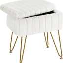 Greenstell Vanity Stool Chair Faux Fur with Storage, 15.7"L x 11.8"W x 19.4"H Soft Ottoman 4 Metal Legs with Anti-Slip Feet, Furry Padded Seat, Modern Multifunctional Chairs for Makeup, Bedroom White
