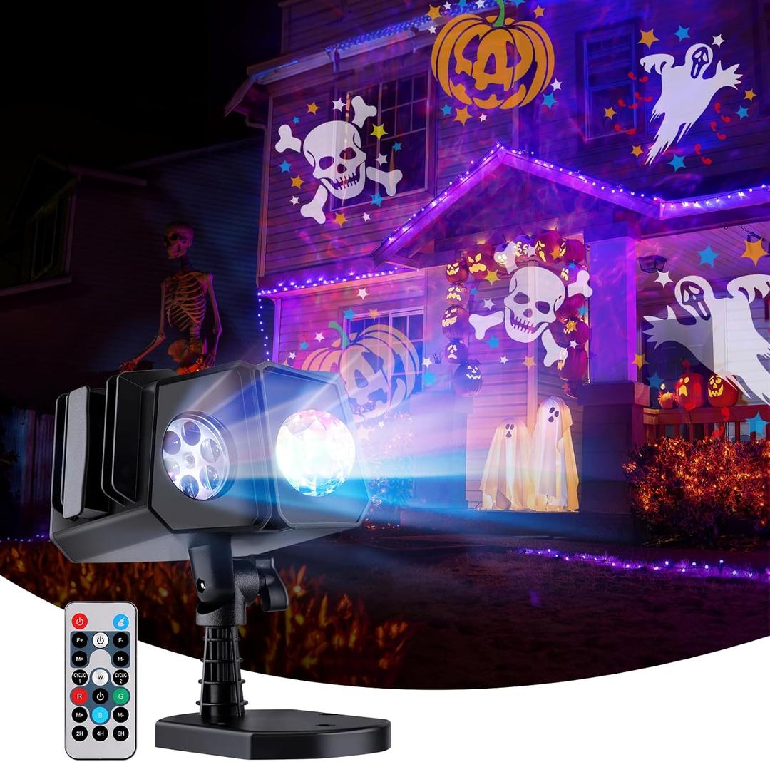 Minetom Halloween Christmas Projector Lights Outdoor 26 HD Effects (3D Ocean Wave + Patterns) Waterproof with Timer Landscape Lights for Indoor Holiday Christmas Night Disco Party, RGB + Multicolor (2 in 1)