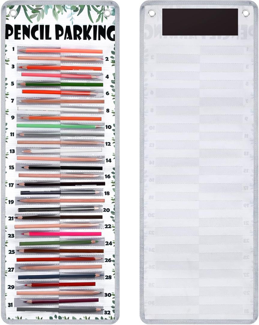 Sabary Pencil Parking Pocket for Classroom,Hanging Pencil Holder Wall Organization Numbered pencils Dispenser with Magnetic Strip Grommets for Back to School Student Essentials(Fresh)