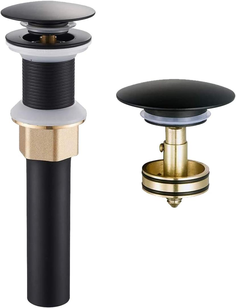 Wovier Matte Black Bathroom Sink Drain Without Overflow,Vessel Sink Lavatory Vanity Pop Up Drain Stopper,All Metal Rustproof Brass and 304 Stainless Steel