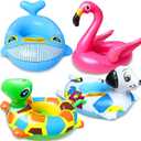 4 Pack Inflatable Pool Floats for Toddler Age 3-7 Animal Swim Tube Rings for Kids Infant Baby Ride on Beach Floaties with Safety Seat&Handle for Summer Lake Pool (Flamingo, Turtle, Whale, Dalmatian)