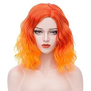 Mildiso Orange Wigs for Women 14" Short Orange Bob Wig Curly Wavy Cute Synthetic Soft Wig with Breathable Wig Net M004OR