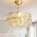 SYDACG 20" Gold Crystal Fandelier Ceiling Fan with Light, Mid-Century Chandelier Ceiling Fan with Light Remote Control, 6 Speeds for Bedroom, Nursery, Living Room