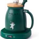 Bsigo Cute Cat Mug Set & Electric Smart Mug Warmer for Home & Office, Beverage Tea & Coffee Cup Warmer with 3-Temp Settings, 8H Auto Shut Off, Green