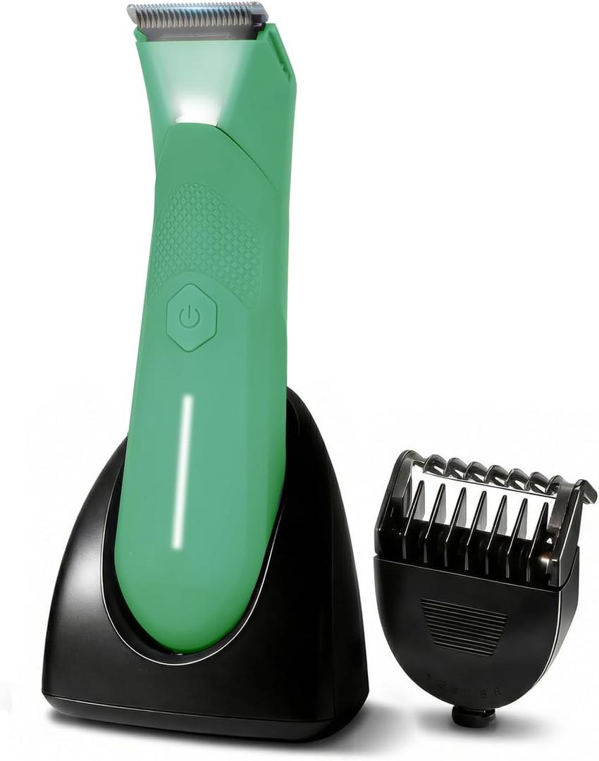 Body Trimmer for Men - Groin & Ball Shaver with Charging Dock - Constant Power No-Pull Electric Pubic Hair Clipper - 5-in-1 Guard Waterproof Body Groomer with LED Light, for Groin, Armpit & Body (Avocado Green)