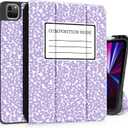 Tuiklol for iPad Pro 11 inch Case 2022 2021 2020 2018 (1/2/3/4 Gen), Convenient Magnetic Attachment, Pencil Holder, Auto Wake/Sleep, Trifold Stand Smart Case with Soft Back, Purple Composition Book