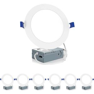 Meconard 6 Pack 6 Inch LED Recessed Ceiling Light, 2700K/3000K/3500K/4000K/5000K Selectable, Dimmable 12W=110W, 1050LM, IC Rated Can-Killer Downlights with Junction Box, ETL and Energy Star Listed