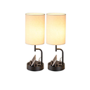 Dreamholder Table Lamp with 3 USB Charging Ports, Modern Desk Lamp with AC Outlet and Phone Stands, Perfect Bedside Lamp for Bedroom, Living Room, Office (Pack of 2), Cream