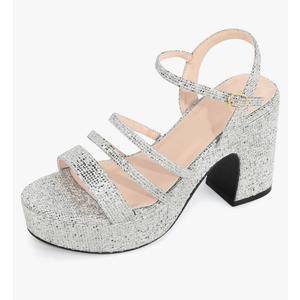 Allegra K Women's Glitter Sparkly Strappy Platform Chunky Heels Sandals, 8"
