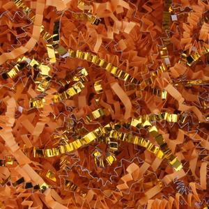 2 LB Crinkle Cut Paper Shred Filler for Gift Wrapping Baskets Filling Box Birthdays Christmas Thanksgiving Easter Weddings Valentines Mother's Day Anniversaries (Light orange and Gold)