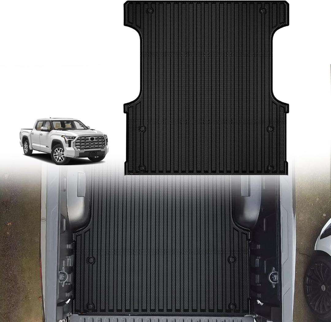 TripleAliners Truck Bed Mat Compatible with 2022 2023 2024 2025 Toyota Tundra Accessories CrewMax 5.5FT Vehicle Perfectly Flush All Weather Protection TPE Heavy Duty Pickup Car Bed Cargo Mat