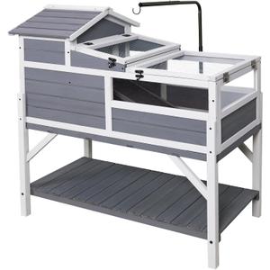 GEGURI Tortoise Habitat House Indoor Outdoor, 3-Room Wooden Turtle Enclosure Reptile Cage with Shelf Storage, Balcony & 2 Stories for Small Animals