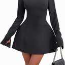LuFeng Women's Long Sleeve Mock Neck Sexy Bodycon A-line Backless Mini Dress Tank Short Party Dress (Black, L)