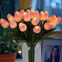 HOMESEASONS 20pcs Tulip Bouquet Lamp Artificial Flower Night Light Real Touch Tulip Night Lamp LED Flower Light Home Kitchen Decor(Pink)