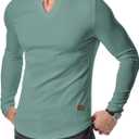 JMIERR Mens Long Sleeve Muscle T Shirts Casual V-Neck Longline Ribbed Tee Shirts (Large)