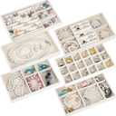 Set of 1 Velvet Jewelry Tray Stackable Jewelry Drawer Organizer Inserts Divided Storage Holder Jewelry Necklace Bracelet Display Tray for Earring, , Rings, Bangle, Watch, 8.3"x5"x1"(Beige, 1 Style)